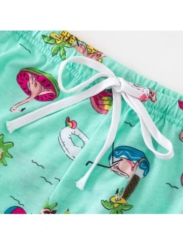 Sets Women's Sleepwear -Cute Print Tank Top and Shorts Pajama Sets - Green Colors - CY19C5DQSOY $21.83