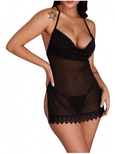 Thermal Underwear Women Hollow Openwork Negligee Lingerie Lace Cups Babydoll Strap Chemise Negligee Sexy Mesh Nightgown Under...