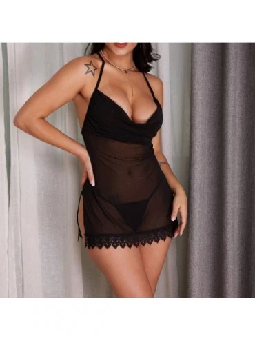 Thermal Underwear Women Hollow Openwork Negligee Lingerie Lace Cups Babydoll Strap Chemise Negligee Sexy Mesh Nightgown Under...