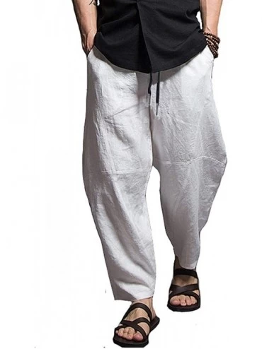 Sleep Bottoms Mens Cotton Loose Hippie Aladdin Yoga Harem Lounge Pants - White - CN19CIYQOQ8 $24.36