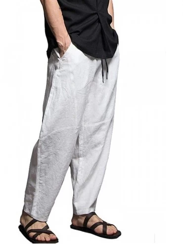 Sleep Bottoms Mens Cotton Loose Hippie Aladdin Yoga Harem Lounge Pants - White - CN19CIYQOQ8 $24.36