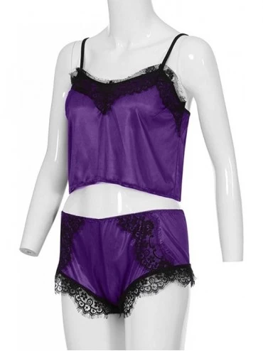 Bustiers & Corsets Women Lace Sexy Passion Lingerie Babydoll Nightwear 2PC Set - Purple - CZ18SMDNGU4 $13.12
