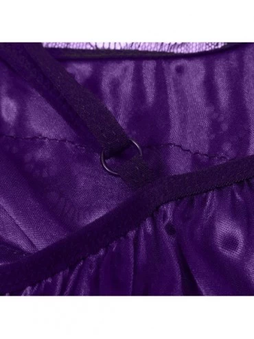 Bustiers & Corsets Women Lace Sexy Passion Lingerie Babydoll Nightwear 2PC Set - Purple - CZ18SMDNGU4 $13.12
