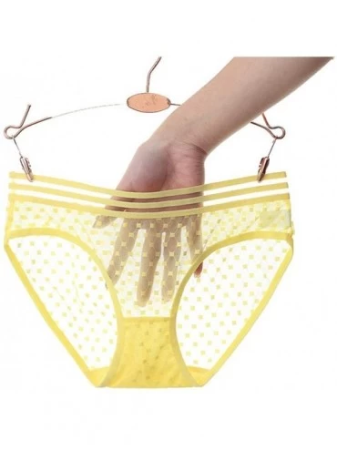 Panties Women Sexy Dot Mesh Briefs Perspective Bikini Panties Seamless Silky Underwear - Yellow - CU193LL5G2Y $16.08