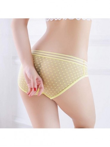 Panties Women Sexy Dot Mesh Briefs Perspective Bikini Panties Seamless Silky Underwear - Yellow - CU193LL5G2Y $17.82