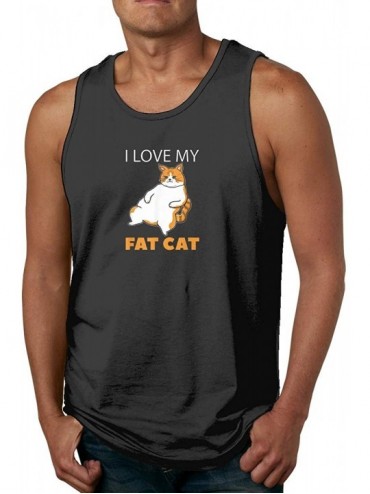 Undershirts I Love My Fat Cat Casual Summer Tank Tops for Men Cotton Funny Beach T Shirts - Black - CD19DHGW946 $53.05