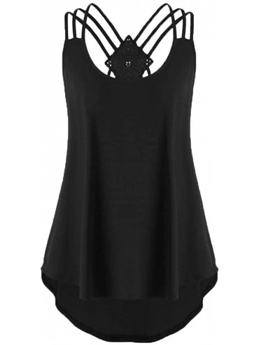 Shapewear Women's Sleeveless Vest Summer Bandage Flower Print T-Shirt Top Casual Lace Vest - L-Black - C118SDKGI5C $27.82