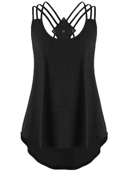 Shapewear Women's Sleeveless Vest Summer Bandage Flower Print T-Shirt Top Casual Lace Vest - L-Black - C118SDKGI5C $18.17