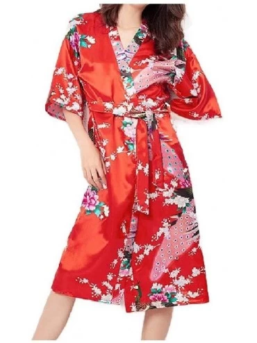 Robes Women's Peacock Sleep Robe Thick Bathrobe Nightgown Lounger Kimono AS1 M - As1 - C719DCUC6ES $25.71
