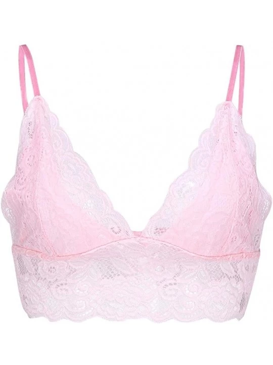 Nightgowns & Sleepshirts Women's Floral Lace Bralette V Neck Steel-Rimless Bra Lingerie Camisole Underwear - Pink - CR1958L00...