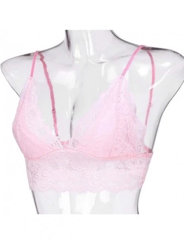 Nightgowns & Sleepshirts Women's Floral Lace Bralette V Neck Steel-Rimless Bra Lingerie Camisole Underwear - Pink - CR1958L00...