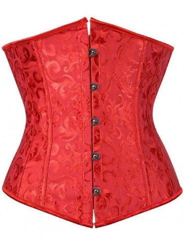 Bustiers & Corsets Women Spiral Underbust Lace Jacquard Brocade Waist Training Corset Sexy Vintage - Red - CR18I8DZA74 $43.60