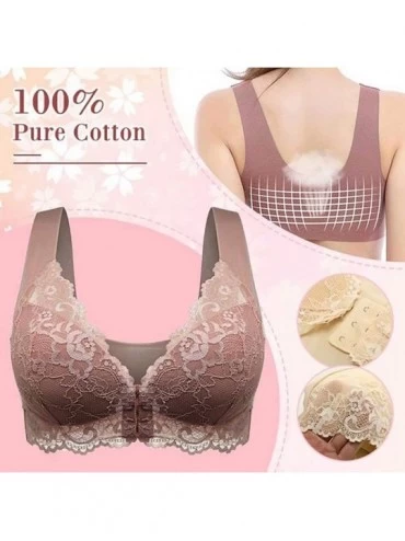 Bras Women's Sexy Push Up Lace Cover Sport Bra Plus Size Front Close Wireless Bralette Seamless Underwear - Dark Pink - CC19C...