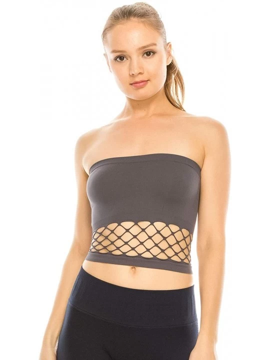 Camisoles & Tanks American Made Mesh Layered Tube Top- UV Protective Fabric UPF 50+ (Made with Love in The USA) - Charcoal - ...