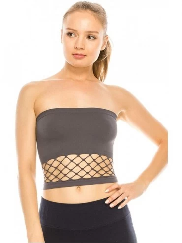 Camisoles & Tanks American Made Mesh Layered Tube Top- UV Protective Fabric UPF 50+ (Made with Love in The USA) - Charcoal - ...