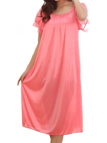 Nightgowns & Sleepshirts Solid Color Sleepwear Women Short Sleeve Sleepy Tee Shirt Soft Sleepshirt Ruffle Seams Nightgown - W...