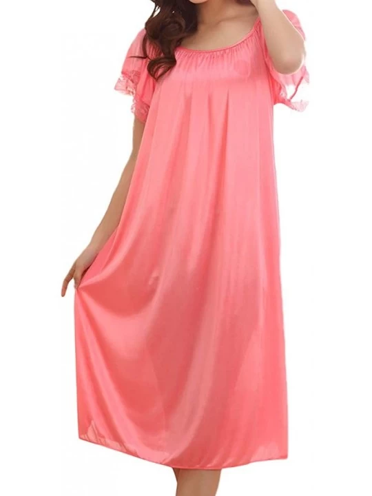 Nightgowns & Sleepshirts Solid Color Sleepwear Women Short Sleeve Sleepy Tee Shirt Soft Sleepshirt Ruffle Seams Nightgown - W...