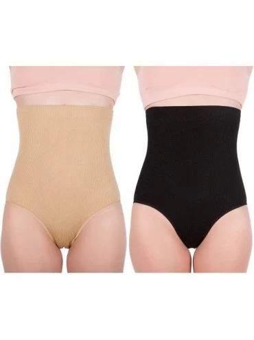 Shapewear Women's Hi-Waist Seamless Firm Control Tummy Slimming Shapewear Panties - 1 Black- 1 Nude (2 Pack) - C8182WGMOX5 $1...