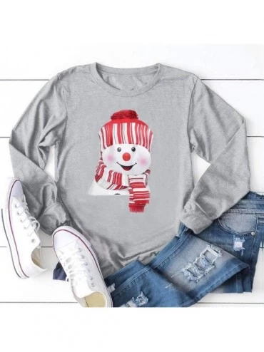 Sets Women's Christmas Plus Size Shirts Casual Pull Sleeve Snowman Print Pullover Solid Loose Fall Blouse Top Tee - P - CY18A...