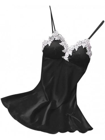 Robes Womens Sexy V Neck Lingerie Temptation Sleepwear Chemise Nightwear Nightgown - Black - CL18R42SGO3 $20.11