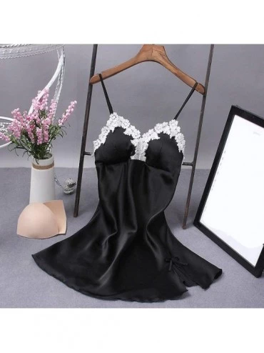 Robes Womens Sexy V Neck Lingerie Temptation Sleepwear Chemise Nightwear Nightgown - Black - CL18R42SGO3 $12.54