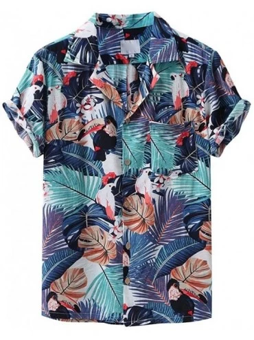 Sleep Tops Fashion Summer Shirts for Men Turn Down Collar Short Sleeve Casual Printed Shirts - Blue a - CN19C9WDRC2 $17.87