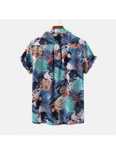 Sleep Tops Fashion Summer Shirts for Men Turn Down Collar Short Sleeve Casual Printed Shirts - Blue a - CN19C9WDRC2 $17.87