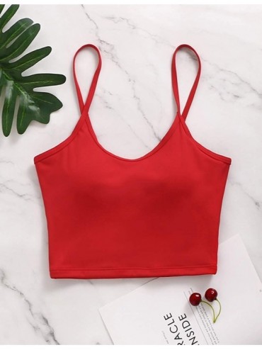 Camisoles & Tanks Women's Sports Bras Fitness Yoga Workout Crop Tops Padded Running Camis Vest Gym Cropped Tanks - Red - C819...