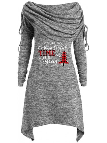 Thermal Underwear Christmas Sweatshirt Women's Plus Size Long Sleeve Fold-Over Collar Ruched Long Tunic Tops - C-black - C718...