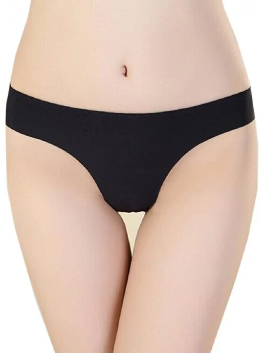 Panties Women Invisible Underwear Thong Cotton Spandex Gas Seamless Crotch - Black - C612BIAN7HT $10.53