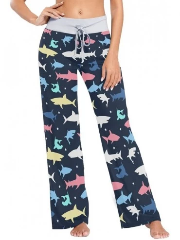 Bottoms Colorful Sharks Women's Pajama Pants Lounge Sleep Wear - Multi - CX19DLLKONK $43.43