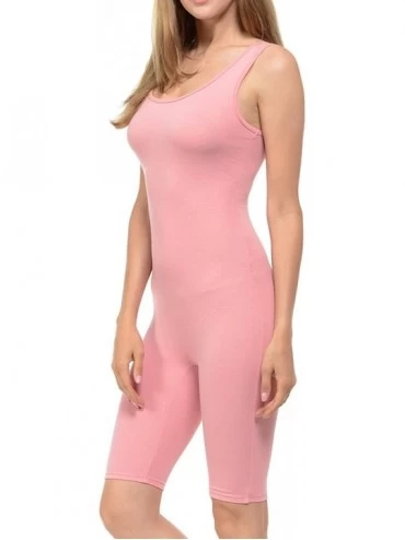 Shapewear Women Catsuit Cotton Tank Bermuda Short Yoga Bodysuit Jumpsuit - Made in USA - Dusty Pink - C718DTCZY52 $20.25