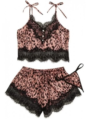Sets Women's Lace Trim Bralette Shorts Pajama Set Lingerie Nightwear - Leopard_pink - C618R92C57U $34.38