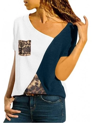 Tops Womens Color Short Sleeve Casual Summer Holiday Patchwork Leopard Comfy Fashion Top Round Neck T Shirt Sexy White - CR18...