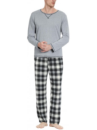 Sleep Sets Men's Pajamas Set Soft Cotton Knit Long Sleeves and Pajamas pants Classic Sleepwear Lounge Set - Light Grey - CP18...
