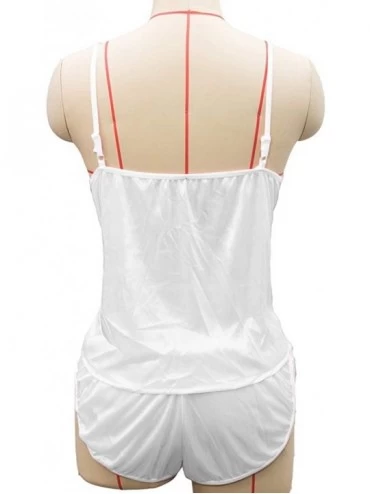 Nightgowns & Sleepshirts 2019 Women Sexy-Lingerie Sleepwear Satin Silk Babydoll Lace Up Nightwear Pajamas Set - White - CF18T...