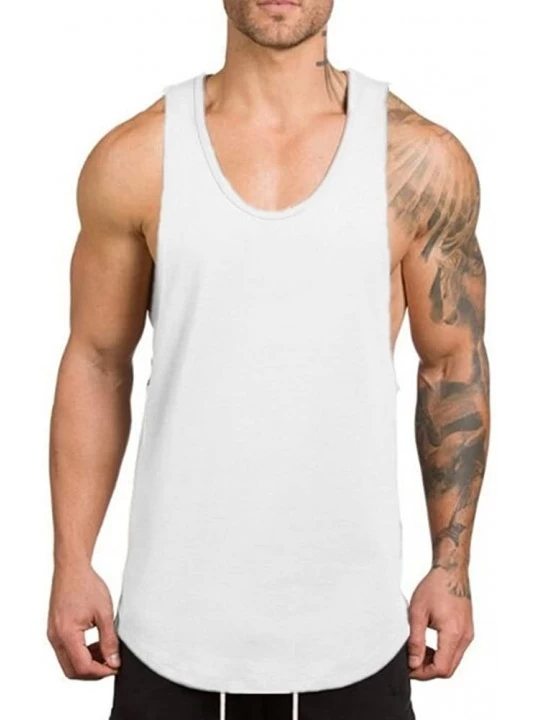 Undershirts Men's Muscular Cut Open Sides Tank Tops Bodybuilding T-Shirts - White - CI18G3HQN0I $15.12