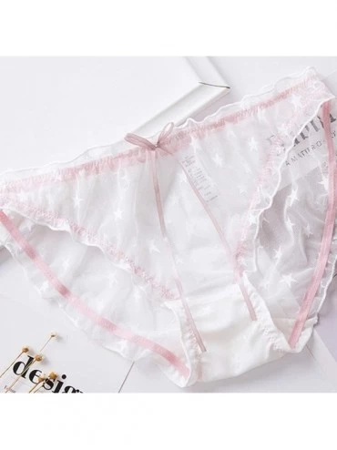 Accessories Women Low Waist Bow Lace Perspective Briefs Underpant Panties Sleepwear Sexy Lingerie - White - CB197WHHDQA $8.72
