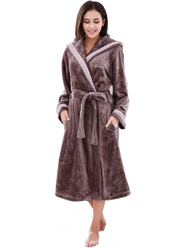 Robes Women's Soft Warm Fleece Bathrobe with Hood Size RHWN2233 - Coffee - C317AANUMX9 $81.71