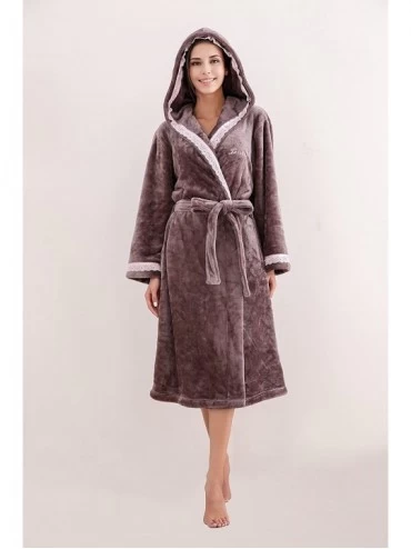 Robes Women's Soft Warm Fleece Bathrobe with Hood Size RHWN2233 - Coffee - C317AANUMX9 $40.85