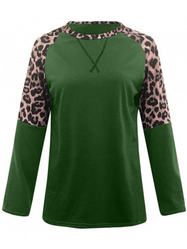 Thermal Underwear Women's Long Sleeve Leopard Printed Color Block Tunic Comfy Round Neck T Shirt Tops - Green - CY1932LLAIK $...
