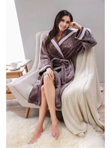 Robes Women's Soft Warm Fleece Bathrobe with Hood Size RHWN2233 - Coffee - C317AANUMX9 $40.85