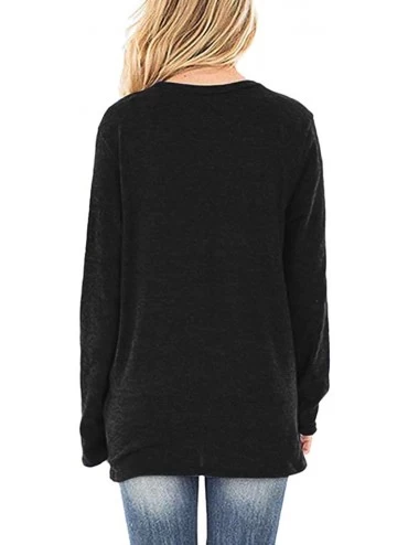Thermal Underwear Women's Casual Crew Neck Long Sleeve T-Shirt Comfy Twist Knot Tunics Baggy Loose Fit Plain Tops - X-black -...