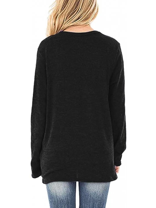 Thermal Underwear Women's Casual Crew Neck Long Sleeve T-Shirt Comfy Twist Knot Tunics Baggy Loose Fit Plain Tops - X-black -...