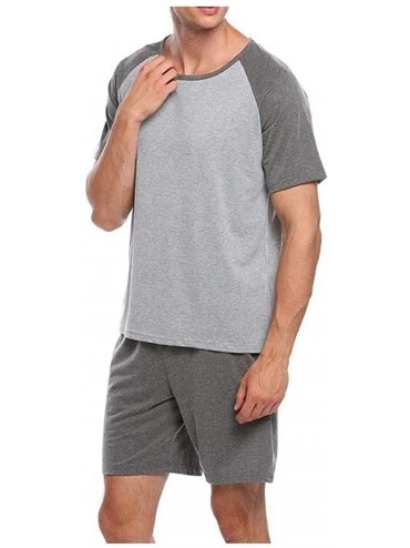 Sleep Sets Pajama Men Pajama Set Nightwear Short Sleeve Tops with Elastic Waist Shorts - Gray - CQ18SM2DQ52 $38.11