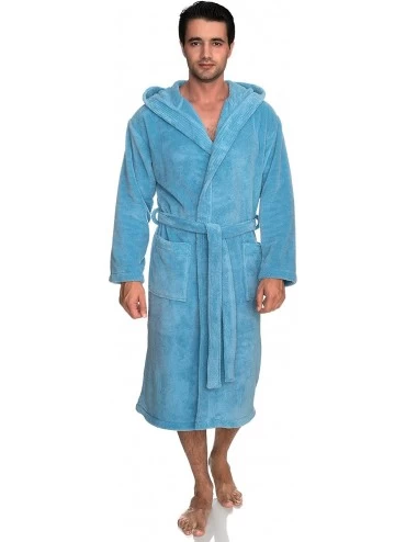 Robes Men's Robe- Plush Fleece Hooded Spa Bathrobe - Air Blue - C311HJ3J9CN $85.91