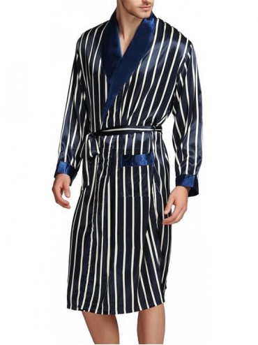 Robes Mens Silk Satin Pajamas Pajama Sleepwear Robe Robes Nightgown Robes S Plus Beige Blue Striped - Navy Blue - CA18E0IRRXQ...