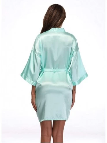 Robes Women's Satin Kimono Robes Short Silky Bathrobe Pure Color Robe for Wedding - Aquamarine - CF18NZX492G $14.98