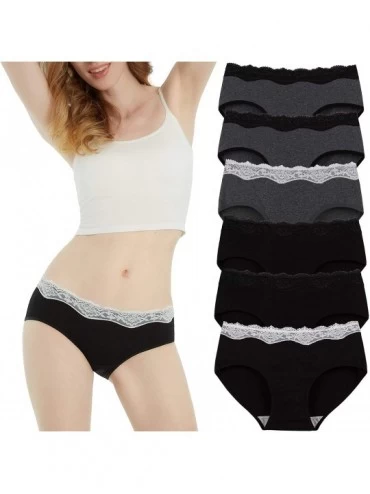 Panties Womens Lace Underwear Cotton Hipster Panties Regular & Plus Size 6-Pack - Black and Grey - C5196N05RGT $40.73