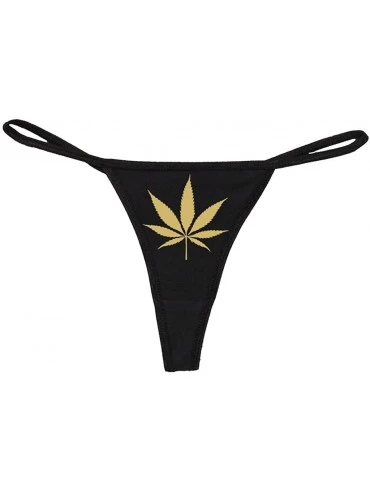 Panties Women's Cute Marijuana Pot Weed Leaf 420 Thong - Black/Sand - C611UPLV37P $15.02